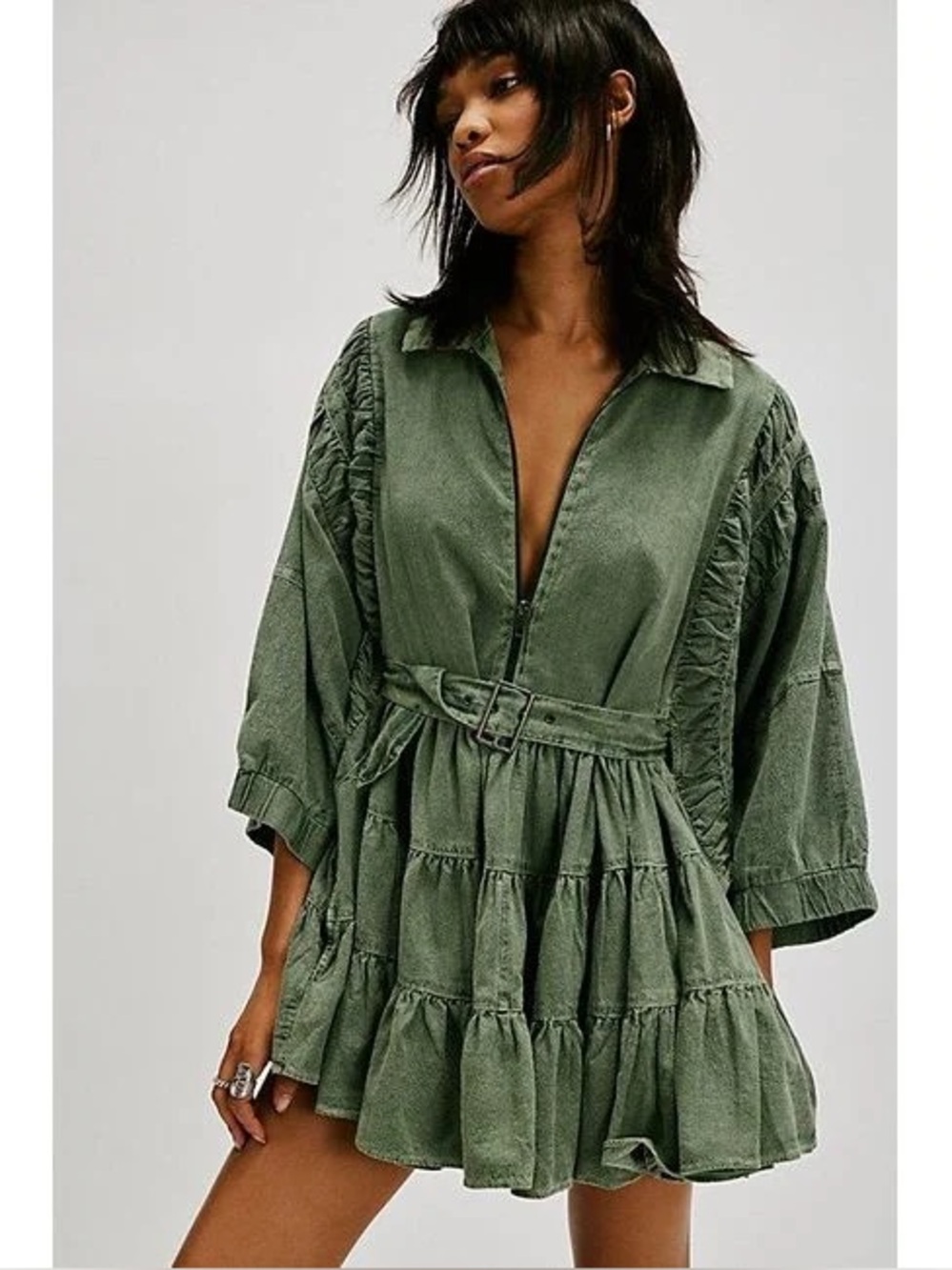 Free People Olive Green Hampton mini dress